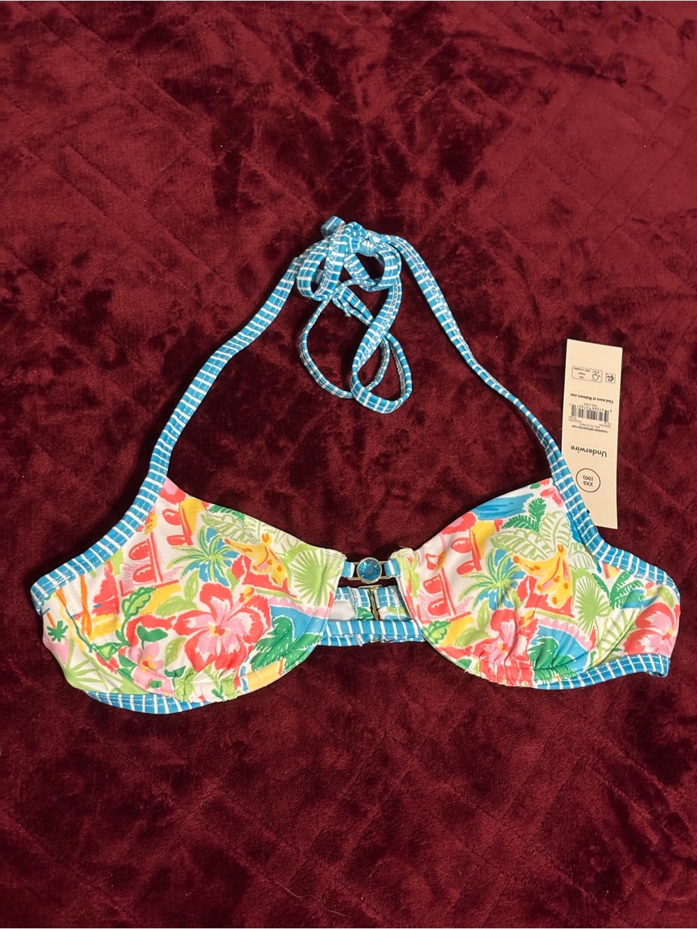 No Boundaries Floral Halter Bikini Top in Blue and Multicolor